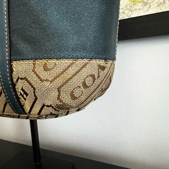 Coach Blue & Tan Signature Tag Blue Shoulder Tote - Picture 13 of 13